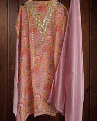 Soft Organza Suit Set with Mirror Sequin Hand Work – Unstitched Grace