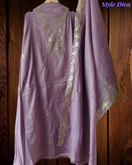 Pure Mul Chanderi Pita Work Embroidered Unstitched Suit with Dupatta