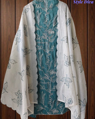 Pure Cotton Thread Embroidered Unstitched Suit with Embroidered Mul Cotton Dupatta and Chikanri Bottom