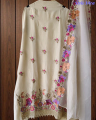 Elegant Tissue Suit with 3D Parsi Embroidery & Organza Dupatta