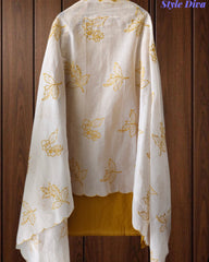 Pure Cotton Thread Embroidered Unstitched Suit with Embroidered Mul Cotton Dupatta and Chikankari Bottom