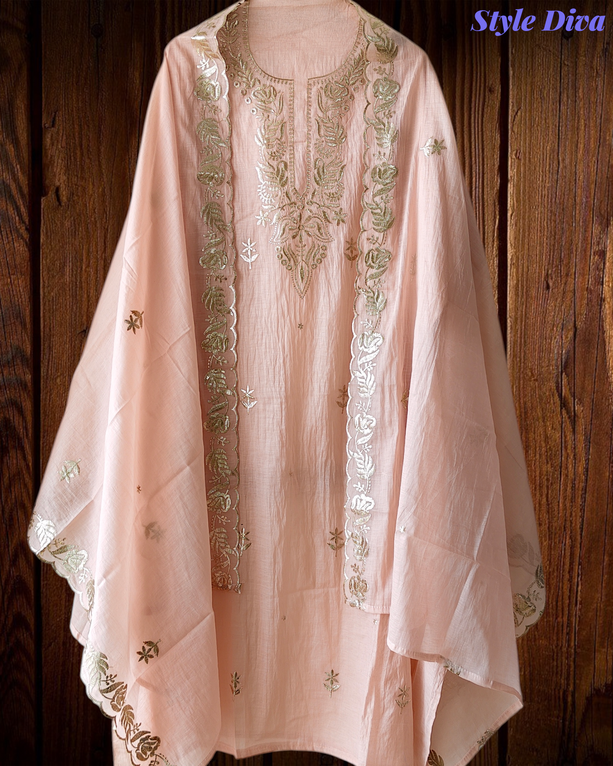 Pure Mul Chanderi Pita Work Embroidered Unstitched Suit with Dupatta