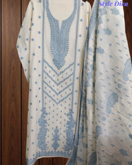 Pure Cotton Weaving Embroidery Unstitched Suit with Coordinated Dupatta