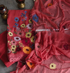 Elegant Soft Organza Unstitched Suit with Embroidery