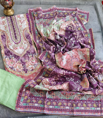 Muslin Digital Print Semi-Stitched Suit with leather  Work & gotta Lacing – 3 Pc Set