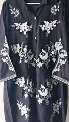 (BLACK)- Rayon Thread Embroidered Co-Ord Set for Women (2 Pc Set)