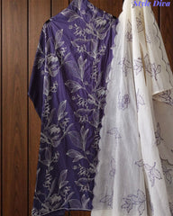 Pure Cotton Thread Embroidered Unstitched Suit with Embroidered Mul Cotton Dupatta and Chikankari Bottom