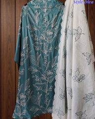 Pure Cotton Thread Embroidered Unstitched Suit with Embroidered Mul Cotton Dupatta and Chikanri Bottom