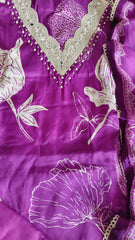 Muslin Digital print pearl work Semi Stitched Suit