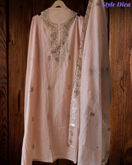Pure Mul Chanderi Pita Work Embroidered Unstitched Suit with Dupatta