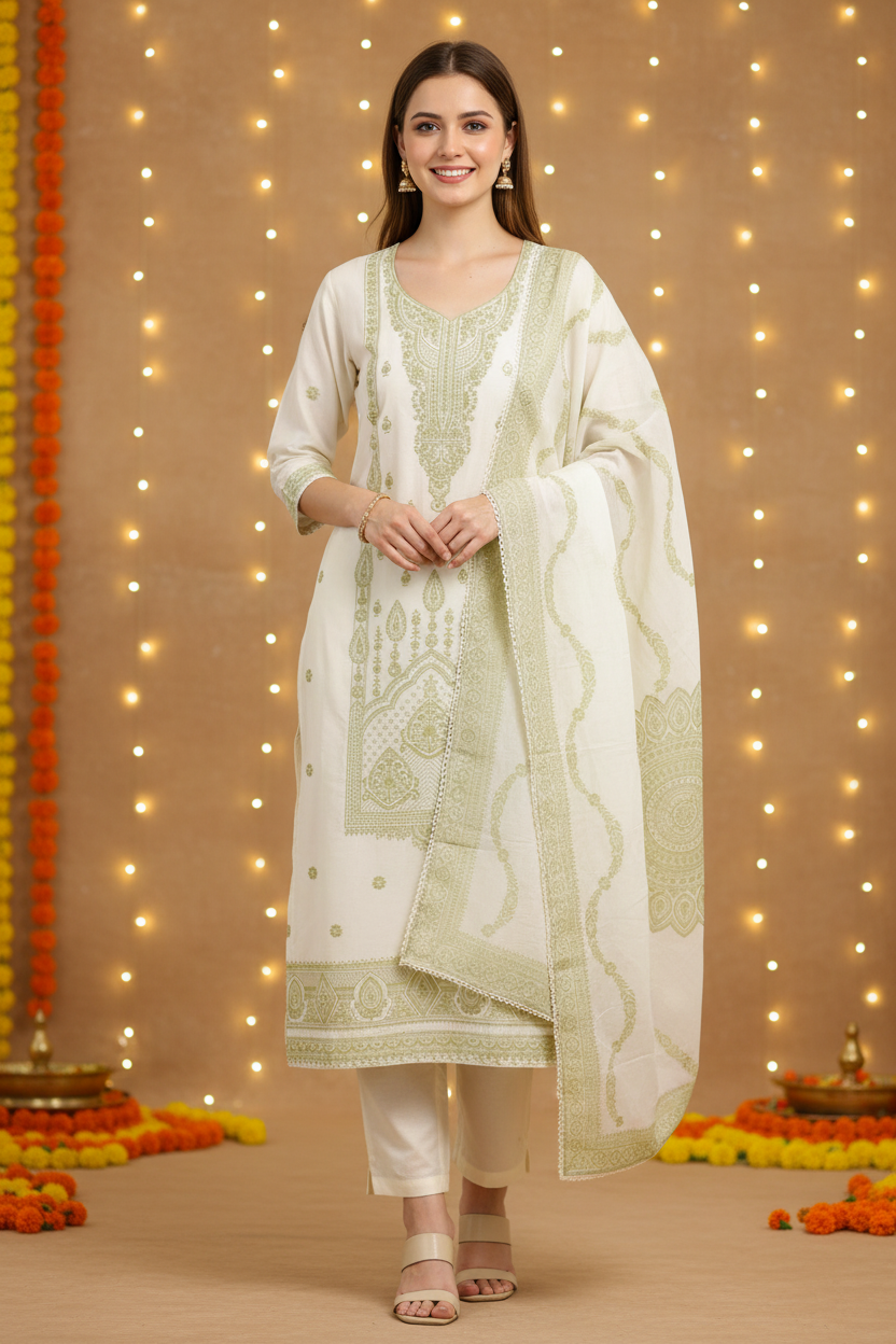 Pure Cotton Weaving Embroidery Unstitched Suit with Coordinated Dupatta