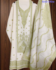 Pure Cotton Weaving Embroidery Unstitched Suit with Coordinated Dupatta