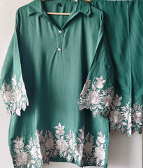 Elegant Rayon Thread Embroidered Co-Ord Set for Women (2 Pc Set)