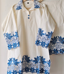 Pure Cotton Chikan-Kari Embroidered Co-Ord Set for Women (2 Pc Ready to Wear Set)