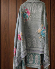 Elegant Glazed Cotton Un-Stitched Suit with Digital Print & Organza Embroidery Patch Work