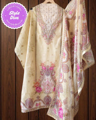 Kota Digital Printed Unstitched Suit with Pearl Highlighting and Printed Dupatta