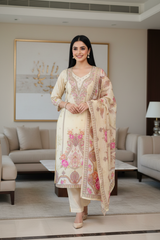 Kota Digital Printed Unstitched Suit with Pearl Highlighting and Printed Dupatta