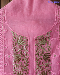 Mul Cotton Parsi Embroidered Unstitched Suit with Pita Work Dupatta