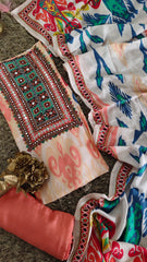 Muslin ikkat print  Suit with hand work