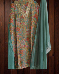 Soft Organza Suit Set with Mirror Sequin Hand Work – Unstitched Grace