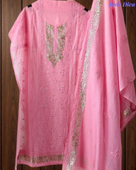 Mul Cotton Parsi Embroidered Unstitched Suit with Pita Work Dupatta