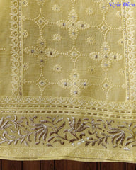 Mul Cotton Parsi Embroidered Unstitched Suit with Pita Work Dupatta