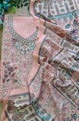 (Pink)Winter Wear- Elegant Self Embroidery Pashmina Floral Printed Winter Suit Set