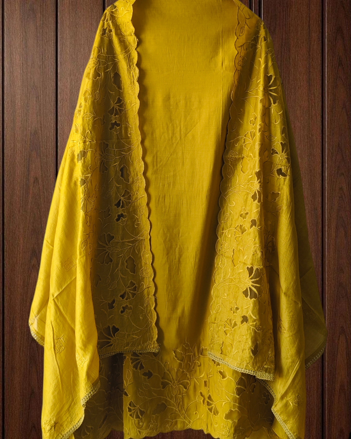 Graceful cut work Suit Set with Organza Embroidery Charm