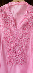 -Cotton Khadi Pakistani Style Semi-Stitched Suit with Crochet Lacing & Faux Mirror Work )