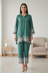 Elegant Rayon Thread Embroidered Co-Ord Set for Women (2 Pc Set)