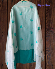 Cotton Parsi Embroidery Unstitched Suit with Mul Cotton Scalloped Edges Dupatta