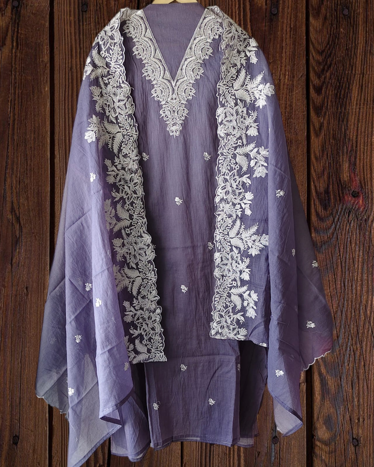 Mul cotton with quilling work n embroidery  on all over kurta rayon bottom n quilling work mul cotton dupatta