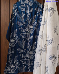 Pure Cotton Thread Embroidered Unstitched Suit with Embroidered Mul Cotton Dupatta and Chikankari Bottom