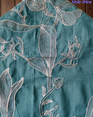 Pure Cotton Thread Embroidered Unstitched Suit with Embroidered Mul Cotton Dupatta and Chikanri Bottom