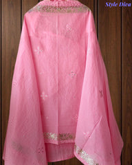 Mul Cotton Parsi Embroidered Unstitched Suit with Pita Work Dupatta