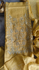 Pure Mul Chanderi Embroidered Un-Stitched Suit with Mukesh DupattaPure Mul Chanderi Embroidered Un-Stitched Suit with Mukesh Dupatta
