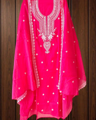 Mul Chanderi Thread Embroidered Unstitched Suit Set