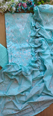 Pure Cotton Printed Crochet Lace Unstitched Suit with Cotton Dupatta