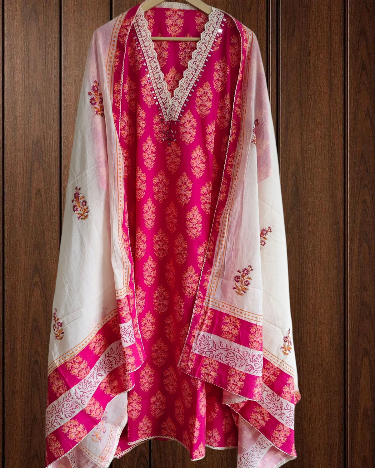 Cotton Printed Suit with Croatia Neck Design & Matching Dupatta (Unstitched)