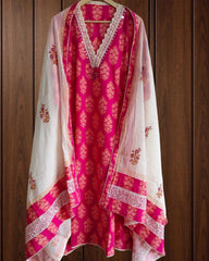 Cotton Printed Suit with Croatia Neck Design & Matching Dupatta (Unstitched)
