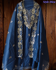 Pure Mul Chanderi Pita Work Embroidered Unstitched Suit with Dupatta