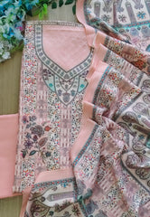 (Pink)Winter Wear- Elegant Self Embroidery Pashmina Floral Printed Winter Suit Set
