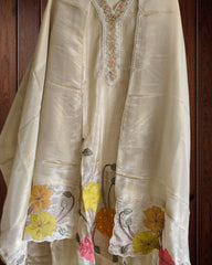 Shimmer Tissue semistitched Suit ivory colour