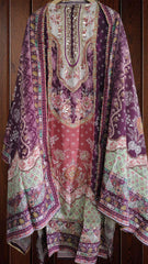 Muslin Digital Print Semi-Stitched Suit with leather  Work & gotta Lacing – 3 Pc Set