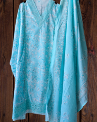 Pure Cotton Printed Crochet Lace Unstitched Suit with Cotton Dupatta