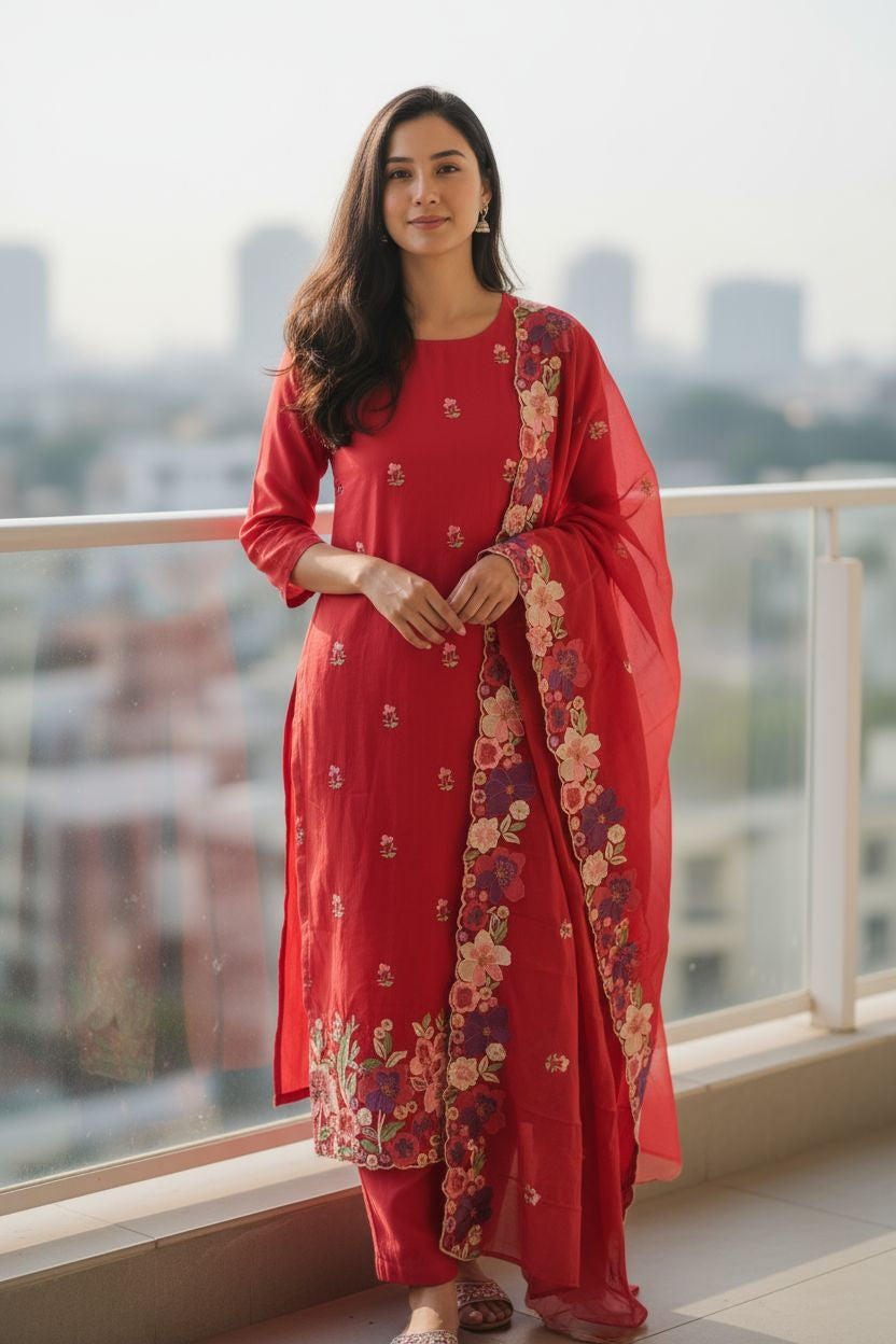 Graceful Mul Chanderi Suit with Exquisite Parsi Embroidery