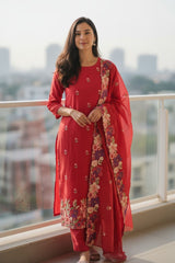 Graceful Mul Chanderi Suit with Exquisite Parsi Embroidery