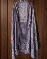 Elegant Glazed Cotton Un-Stitched Suit with Digital Print & Organza Embroidery Patch Work