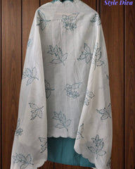 Pure Cotton Thread Embroidered Unstitched Suit with Embroidered Mul Cotton Dupatta and Chikanri Bottom