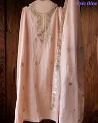 Pure Mul Chanderi Pita Work Embroidered Unstitched Suit with Dupatta